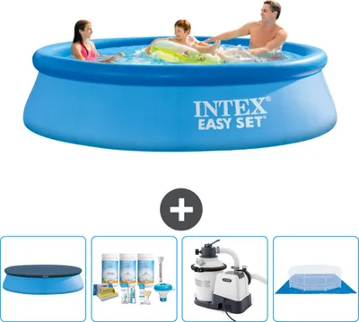 Produktbild von Intex runder aufblasbarer Easy Set-Pool – 305 x 76 cm – Blau – im Lieferumfang enthalten Abdeckung - Wartungspaket - Filterpumpe für Schwimmbad - Bodenplane
