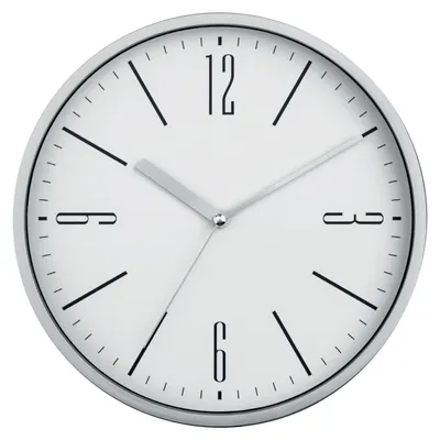 Produktbild von Design Wanduhr Silber 25 cm – Analoge Wanduhr mit weißem Zifferblatt, Mineralglas, für Wandmontage, modernes Kunststoffgehäuse