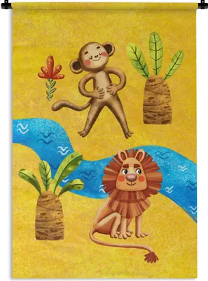 Produktbild von MuchoWow® Wandteppich Wandbehang Affe - Löwe - Palme - Wasser 60x90 cm Tapisserie Dekoration Wandtuch - Foto-Teppich - Abwaschbar