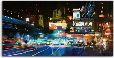 Produktbild von Coloray Acrylbild 100x50  Wandbild Acrylbilder Foto Malerei Modernen Stadt bei Nacht
