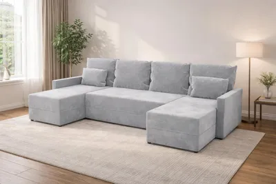 Zdjęcie produktu dla Duży narożnik KUBO U z funkcją spania i pojemnikiem na pościel sofa do salonu