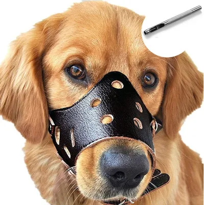 Produktbild von Hundemaulkorb Leder, Komfort Secure Anti-Belling Maulkörbe für Hund, atmungsaktiv und verstellbar, ermöglicht Trinken und Essen, verwendet mit Halsbändern (M, Schwarz)