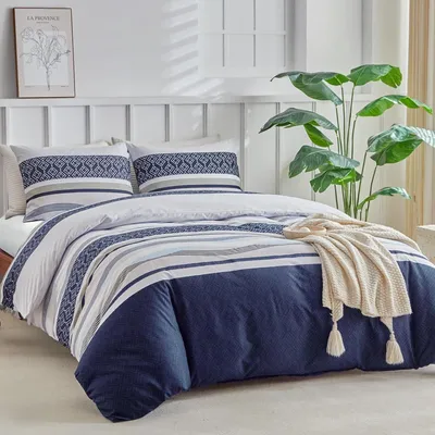 Productafbeelding van TRANKIELO® - 3-delige dekbedovertrekset 240 x 220 cm van microvezel – inclusief 2 kussenslopen 80 x 80 cm – blauw/wit