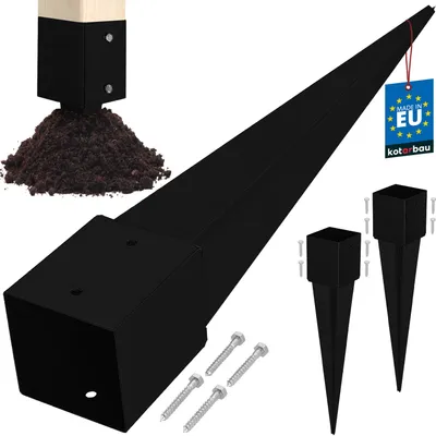 Obrázek produktu pro KOTARBAU® 2 ks. Podpěra sloupku nájezdová 121x121x750mm pozinkovaná práškově lakovaná ocelová nájezdová objímka zemní kotva nájezdová zemní objímka zahradní plot zemní hrot zemní kotva nájezdová objímka dřevěný sloupek
