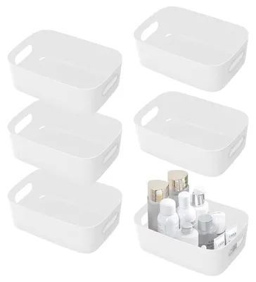 Produktbild von 6-teilige Aufbewahrungsbox aus Kunststoff, Organizer, weiß, Aufbewahrungsboxen mit Griff, Badezimmer-Aufbewahrungsboxen, Aufbewahrungskörbe und -behälter aus Kunststoff, Kunststoffkorb für