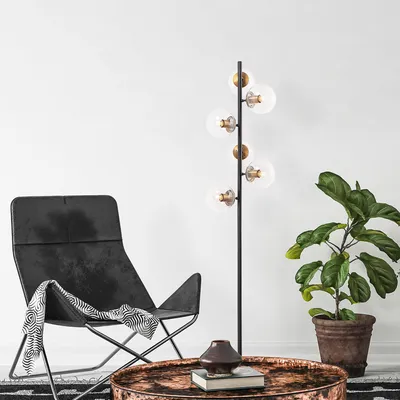 Produktbild von Opviq, Hochwertige Stehlampe, Metallkörper, Glasabdeckung, 35 x 22 x 163 cm | IP20, 6 x E14 Max 40 W, Schwarz und Antik | Elegantes, industrielles Design für moderne Räume.
