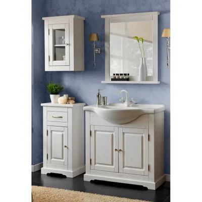 Produktbild von Badezimmer Möbel Set inkl. Waschtisch mit Keramik-Waschbecken LIRIA-56, Massivholz weiß B x H x T ca.: 145 x 200 x 43 cm