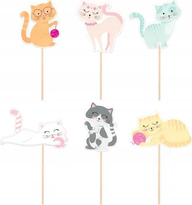 Image de Décoration pour muffins et cupcakes, chats colorés, anniversaire, 6 pièces.