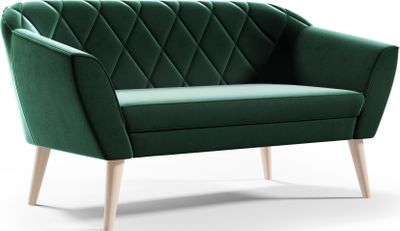 GUTTO Sofa 2 Sitzer Velour-- KARO -- Gruen Sitzbank aus Samt hohe Holzfüße Sofa im skandinavischen Stil - schöne, moderne Steppung
