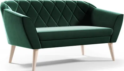 Produktbild von GUTTO Sofa 2 Sitzer Velour-- KARO -- Gruen Sitzbank aus Samt hohe Holzfüße Sofa im skandinavischen Stil - schöne, moderne Steppung