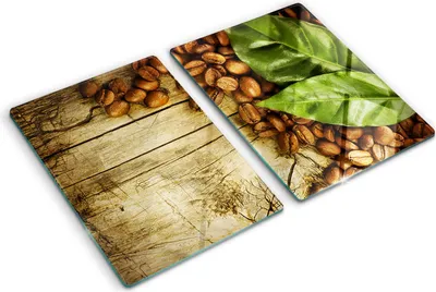 Produktbild von Tulup Glas Herdabdeckplatte - 2x40x52 cm - Glaskeramikkochfeld-Abdeckung Spritzschutz Glasabdeckplatte Kochplattenabdeckung und Schneidebrett - Zweiteilig - Essen & Getränke - Kaffee Lorbeerblatt - Grün