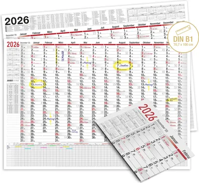 Produktbild von XXL Wandkalender 2026 mit Rückseitendruck | Jahresplaner 2026 100x70 cm mit Feiertagen und Ferien DE, AT | Urlaubsplaner / Projektplaner für bis 23 Personen | Kalender 2026 Wandkalender gefalzt | Großer Dienstplan