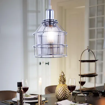 Produktbild von Hängeleuchte, Chrom Design, Glas, Metallgeflecht, H 124 cm