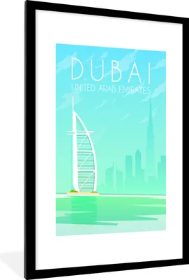 Produktbild von MuchoWow® MuchoWow® Gerahmtes Poster Illustration der Stadt Dubai, Vereinigte Arabische Emirate 60x90 cm - Poster mit zchwarzem Bilderrahmen - Dekoration - Wandposter Wohnzimmer - Hochwertig
