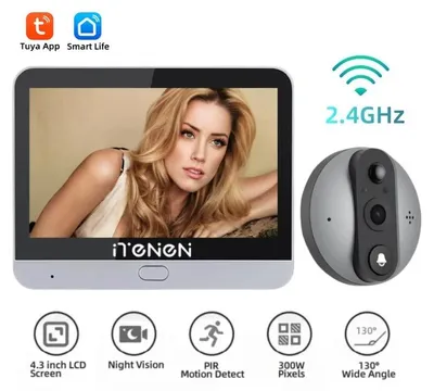 Obrázok produktu pre Dverová spionážna kamera – video zvonček – inteligentný – 3 MP – obojsmerný zvuk – bezdrôtové Wi-Fi 2,4 GHz – napájanie z batérie