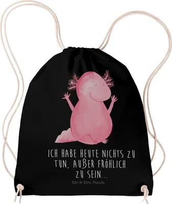 Produktbild von Mr. & Mrs. Panda Jutebeutel Axolotl Hurra - Schwarz - Geschenk, Fröhlich, Freude, wander rucksack, gymnastiktasche, Beutel, Motivation, Turnbeutel, gym, Spaß