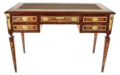Produktbild von Casa Padrino Empire Schreibtisch Mahagoni Intarsien / Gold - Barock Sekretär Luxus Möbel