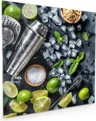 Produktbild von Küchenrückwand Spritzschutz Glas mit Motiv Cocktail Zutaten 40 x 40 cm