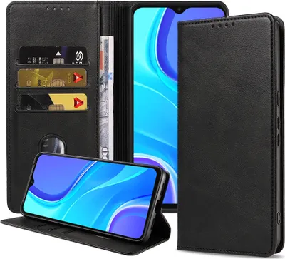 Produktbild von Smartphonica Handytasche passend für Xiaomi Redmi 9 Kunstlederhülle mit Magnetverschluss und Kartenhalter Buchhülle mit Klappe - Schwarz