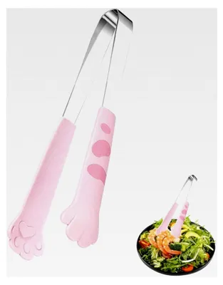 Produktbild von Edelstahl Zuckerzange in Katzenpfotenform, Eiswürfelzange, Salatzange, Gebäckzange, Süßigkeitenclip, Servierzange, Küchenzange für Desserts, Hochzeit (S Rosa)