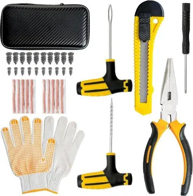Produktbild von Famanu Bandenreparatureset 28-teilig - Gummistifte - Schraubendreher - Reparaturwerkzeug für Autos und Fahrräder