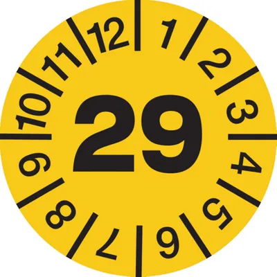 Produktbild von Dreifke® Prüftetikett 29 gelb/schwarz - 20 mm Folie selbstklebend