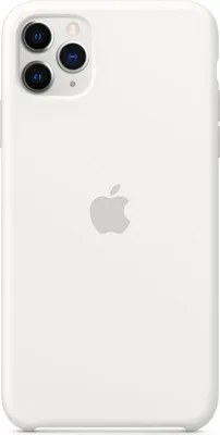 The back of a white iPhone 11 Pro Max with the Apple logo in the center.
