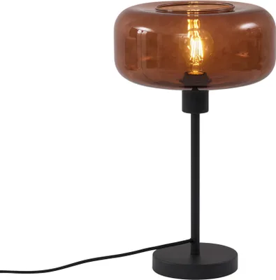 Produktbild von QAZQA - Retro Retro Tischleuchte I Tischlampe I Lampe I Leuchte Schwarz mit Bronzeglas - Bizle I Wohnzimmer I Schlafzimmer - Rund - LED geeignet E27