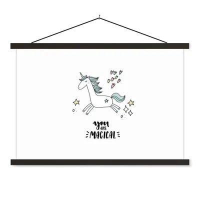 Produktbild von MuchoWow® Textilposter Einhorn - Kinder - Zitate - Du bist magisch - Mädchen 150x100 cm mit schwarzem Rahmen - Schlafzimmer