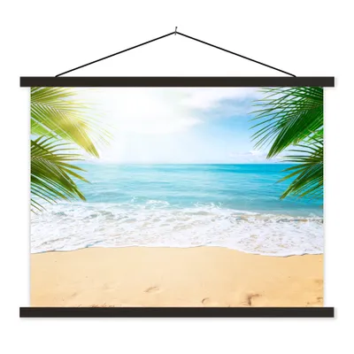 Produktbild von MuchoWow® Textilposter Strand - Sand - Meer - Palme 150x113 cm mit holzfarbenen Rahmen - Poster