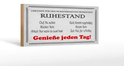 Produktbild von Holzschild Spruch 27x10 cm Urkunde wohlverdienter Ruhestand Schild