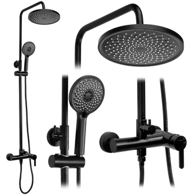 Produktbild von Ontario Duschset Einhebelmischer Aufputz Schwarz, 740-1240mm höhenverstellbar