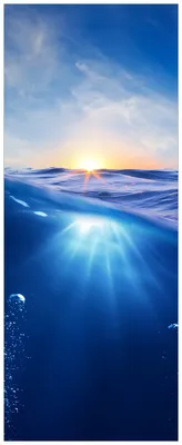 Produktbild von Wallario Wandbild aus Acryl, 200 x 80 cm, freischwebende Optik - Wellen im Meer bei Sonnenuntergang