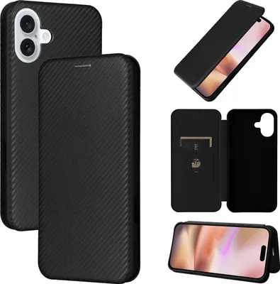 Produktbild von Für Apple iPhone 16 Plus Carbon Faser Hybrid Flip Design Schutz Hülle Schwarz