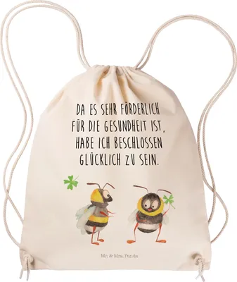 Produktbild von Mr. & Mrs. Panda Stoffbeutel Hummeln Kleeblatt - Transparent - Geschenk, Beutel, leichter rucksack, Hummel, Biene Deko, glücklich sein, Werden, Lustige Sprüche, wander