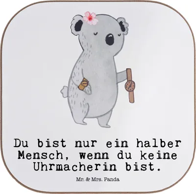 Produktbild von Mr. & Mrs. Panda Untersetzer Glas Uhrmacherin Herz - Weiß - Geschenk, Tasse, Gläser, für, Coaster, gläseruntersetzer