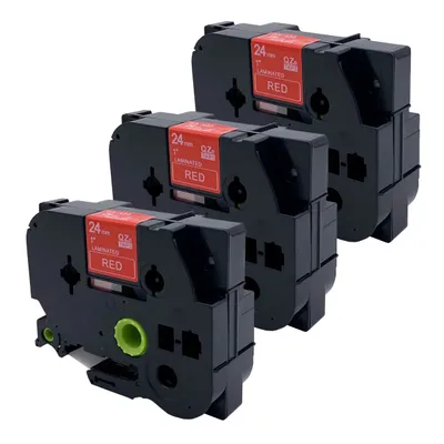 Produktbild von DULA Etikettenband - Kompatibel mit Brother P-Touch Tze-455 - 3 Stück - Weiß auf rot - 24mm x 8m