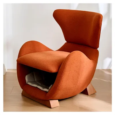 Produktbild von Designer-Loungesessel im Walhai-Look – haustierfreundlicher Loungesessel für Katzen und kleine Hunde, anti-Katzen-Kratz-Stoff, Einzelsofa für das Wohnzimmer (Ziegelrot)