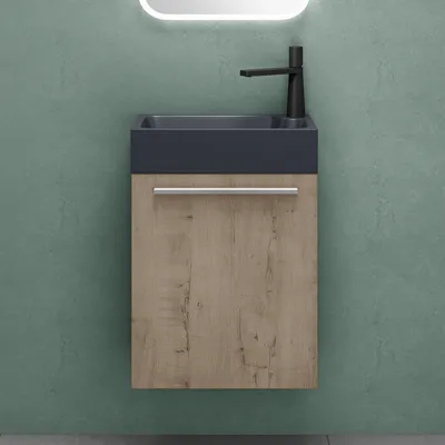 Produktbild von Mai & Mai Badmöbelset Badezimmermöbel Waschbeckenunterschrank in Eiche Greige und Waschbecken Anthrazit matt BxTxH 46x26x63cm Pisa