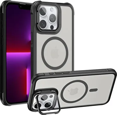 Produktbild von Conie MagSafe Schutzhülle für iPhone 13 Pro Max Hard Case Kunststoff Kamera Schutz Cover Hülle magnetisch mit Ständer in Schwarz