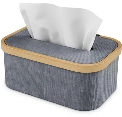 Immagine prodotto di Contenitore per fazzoletti in bambù, modello Oxford, in tessuto grigio, per piccoli fazzoletti di carta, dimensioni 23x14x10 cm