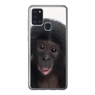Produktbild von MuchoWow® Handyhülle Schutzhülle Hülle für Samsung Galaxy A21s Affe - Schimpanse - Porträt - Kinder - Jungen - Mädchen Silikon Softcase Handy Hülle - Hartschale