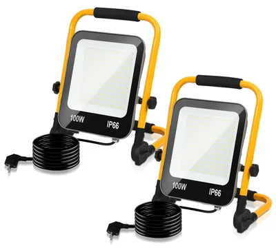 Obrázek produktu pro ISOISL 2 kusy LED stavebních reflektorů se stativem, 6000K, 100W, pracovní světlo, nastavitelné svítidlo vhodné pro stavby, dílny, garáže a venkovní použití