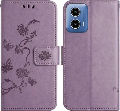 Produktbild von Motorola Moto G35 Hülle - Coverup Blumen & Schmetterlinge Klapphülle - Lila