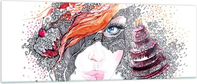 Produktbild von Bilder auf glas - Frau Kuchen Abstraktion Eleganz - 140x50cm - Glasbilder - Wandbilder - Kunstdruck - zum Aufhängen bereit - Wanddekoration aus Glas - Glas Bilder - Wandbild auf Glas - GAB140x50-3004