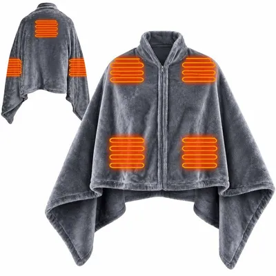 Produktbild von Elektrischer Wärmecape in Grau, USB Heizponcho und beheizbare Kuscheldecke, 3 Wärmestufen, 150 x 80 cm, für Zuhause und Büro