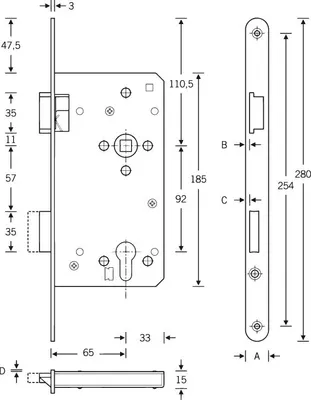 Immagine prodotto di Serratura da infilare SSF per porta d'ingresso PZW 20/65/92/10mm DIN R silver rd - A2801 5R/102G