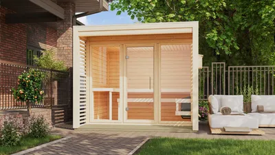 Produktbild von Karibu Saunahaus Außensauna Gartensauna Angkor 3 unbehandelt ohne Zubehör 38mm Massivholz 277x276x232 cm