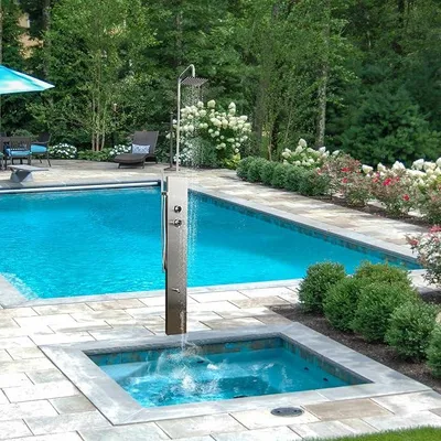 Produktbild von Gartendusche mit Einhebelmischer Überkopfdusche Fußdusche und Handbrause Edelstahl 304 gartendusche aussendusche für Garten Pool