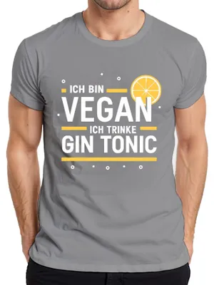 Zdjęcie produktu dla Jestem weganinem, piję gin z tonikiem Śmieszny prezent T-shirt męski z cytryną, szary, 3XL
